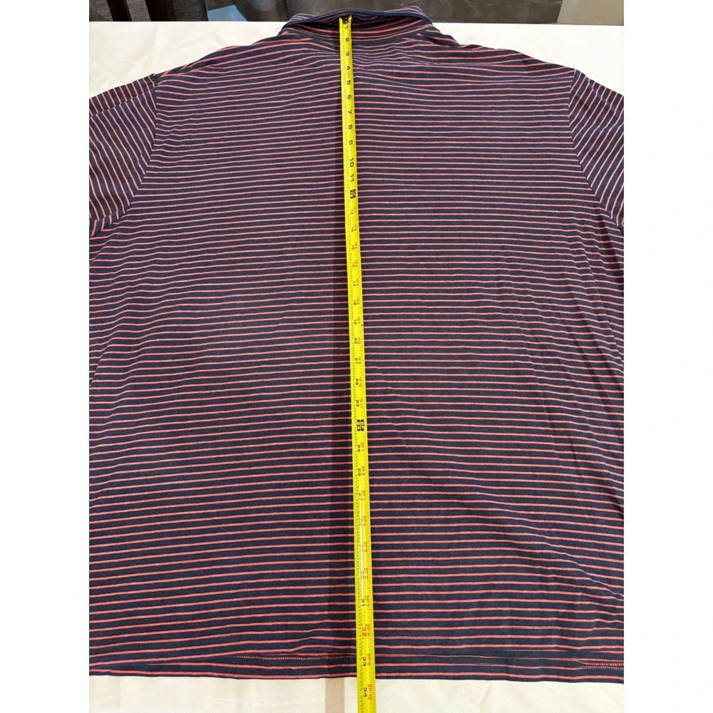 Polo Ralph Lauren Performance Mens 3XB Striped Pocket Polo Shirt Navy Salmon